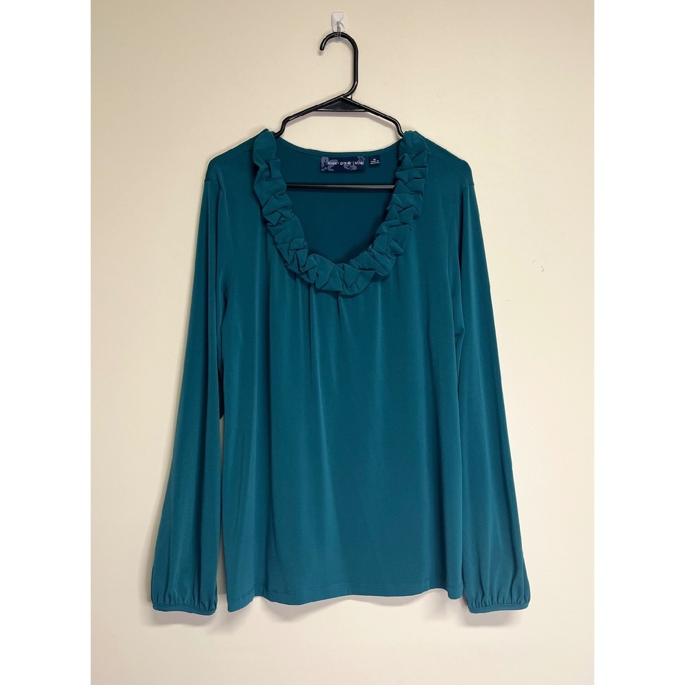 Susan Graver Women's‎ Teal Ruffle Neckline Blouse Size M